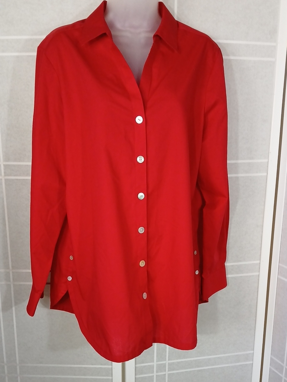Foxcroft Red No Wrinkle Buttondown Tunic 16